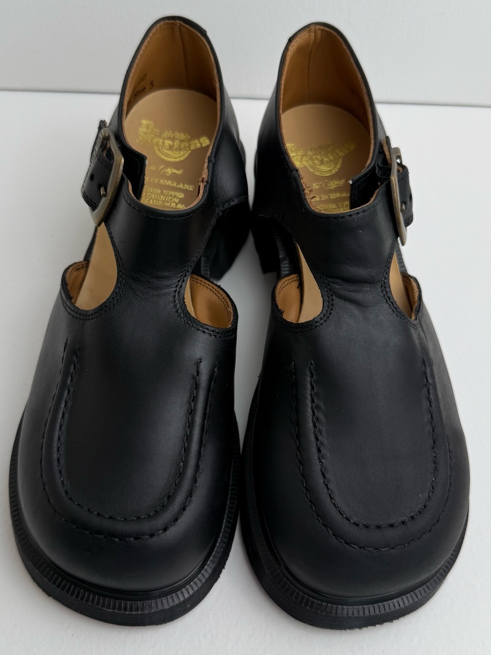 Vintage 90s Dr. Martens England Black Jazz Heel Leather Babydoll Mary Janes UK 5 - Picture 2 of 16
